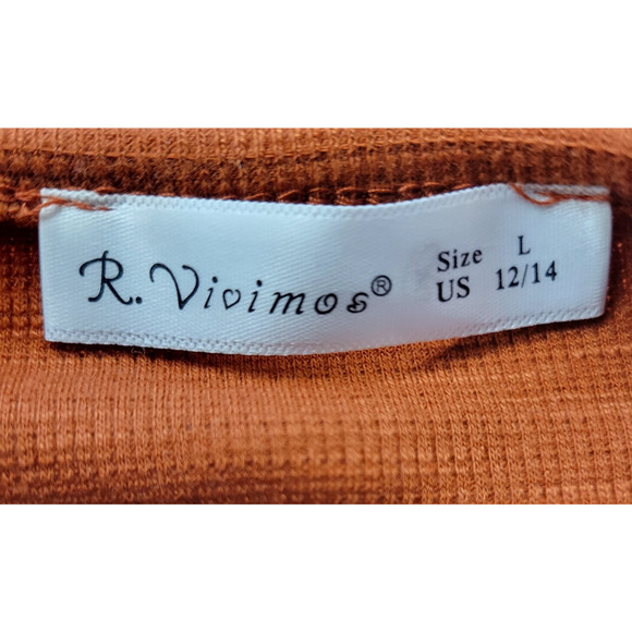 R. Vioimos Anthropologie Waffle Knit Dress Womens Large Burnt Orange Tie Front - Picture 2 of 9
